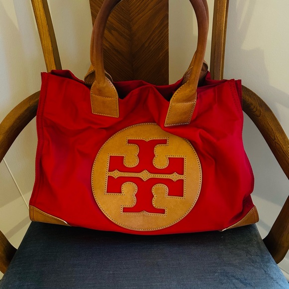 Tory Burch Red and Brown Nylon Tote - Picture 2 of 6